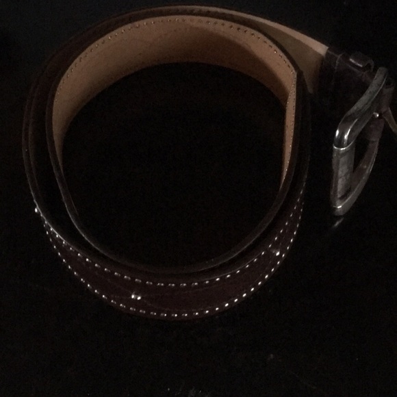 Michael Kors LG brown leather silver studded 42”belt - Picture 5 of 8